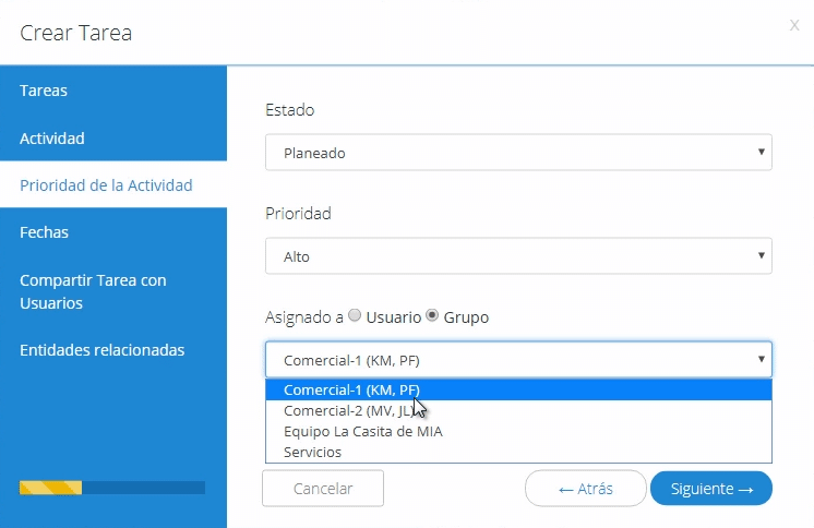 Asignar tarea a un grupo de trabajo