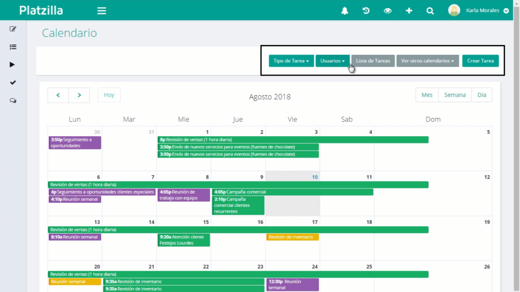 Opciones de los calendarios