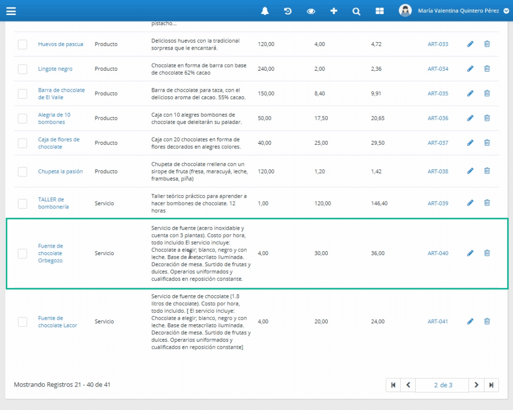 Tipos de Artículos: servicio en eventos