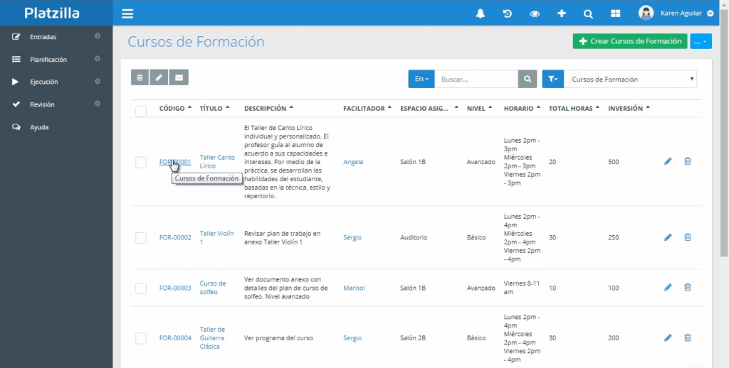 Módulo: Cursos de formación