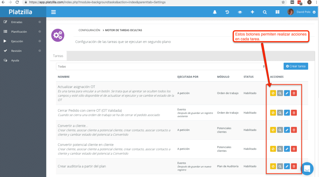 Automatización de los procesos a través de Platzilla