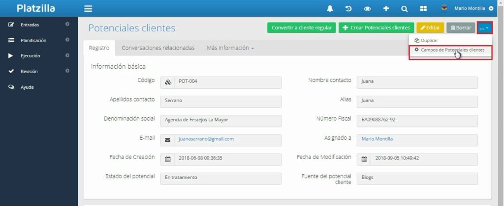 Opción para editar los campos del módulo