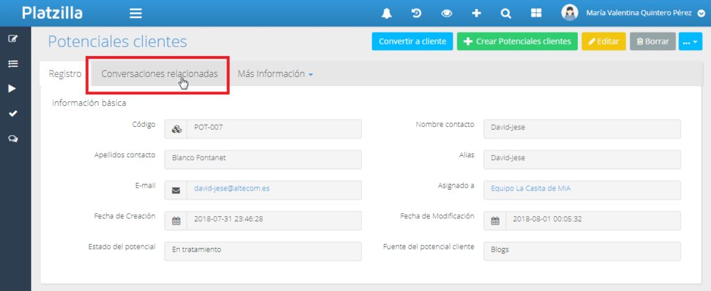 Gestión de datos en módulos de Platzilla (cont...)