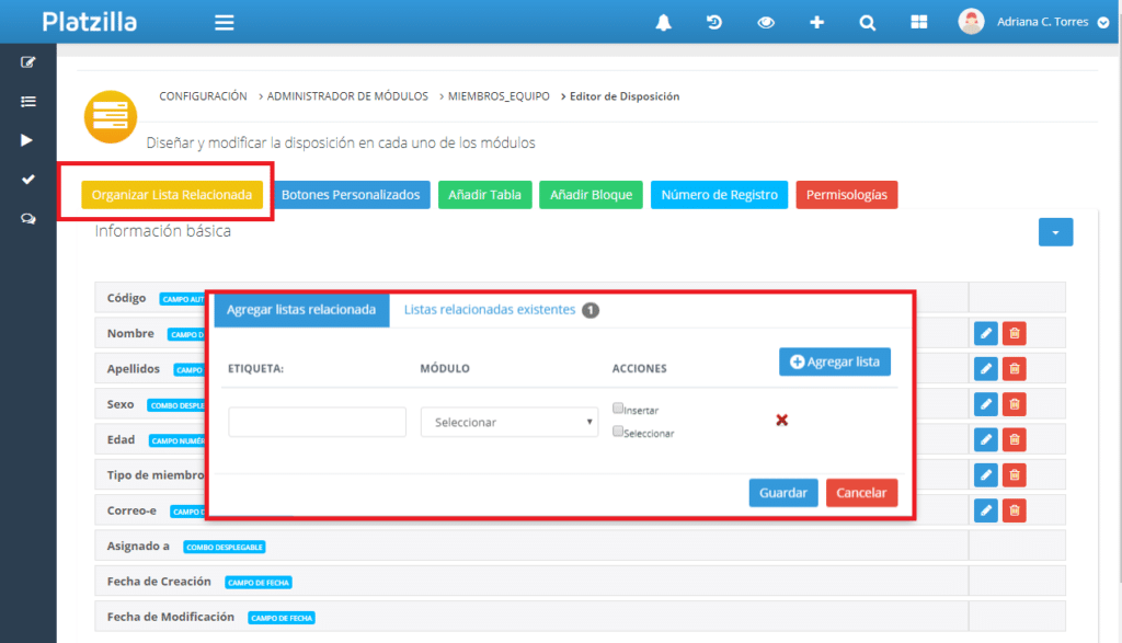 Gestión de datos en módulos de Platzilla (cont...)