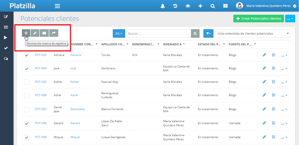 Gestión de datos en módulos de Platzilla (cont...)