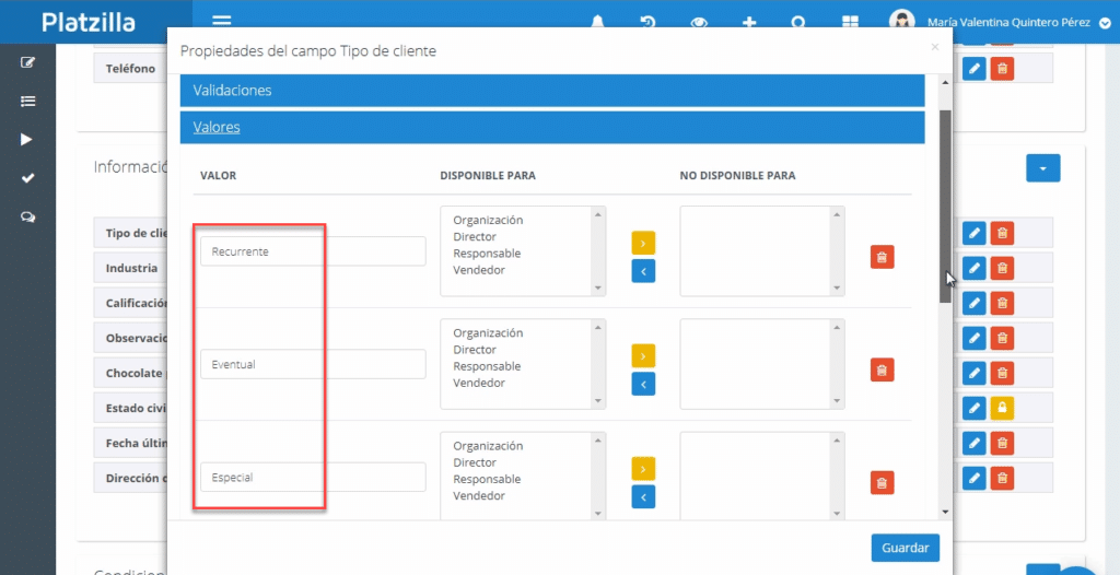 Representación gráfica de la información en Platzilla