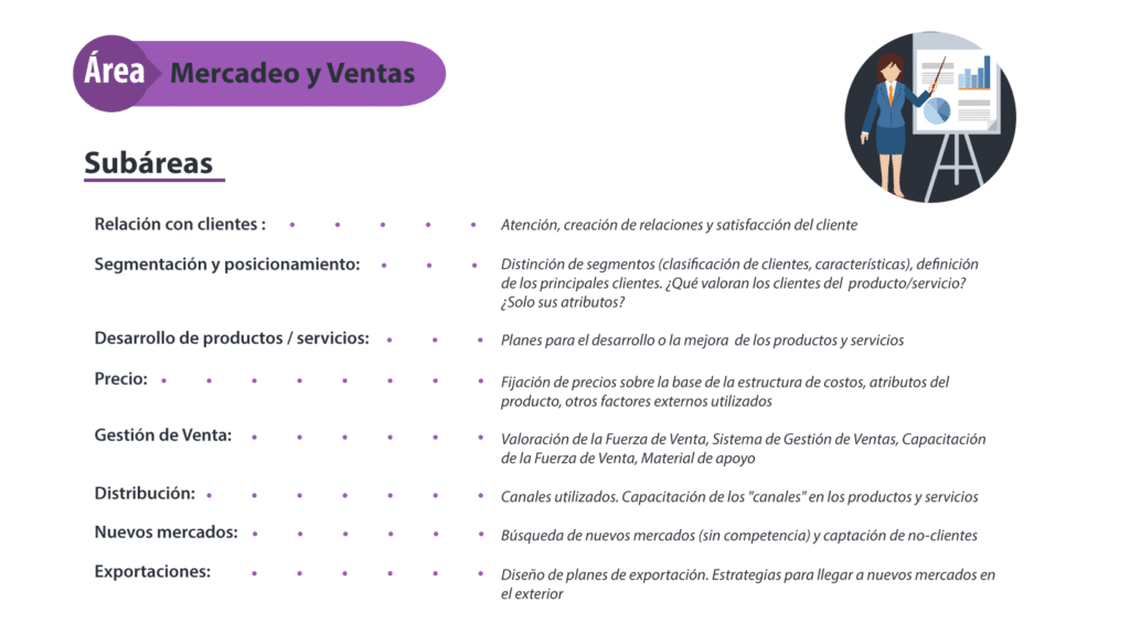 Descripción del área funcional mercadeo y ventas