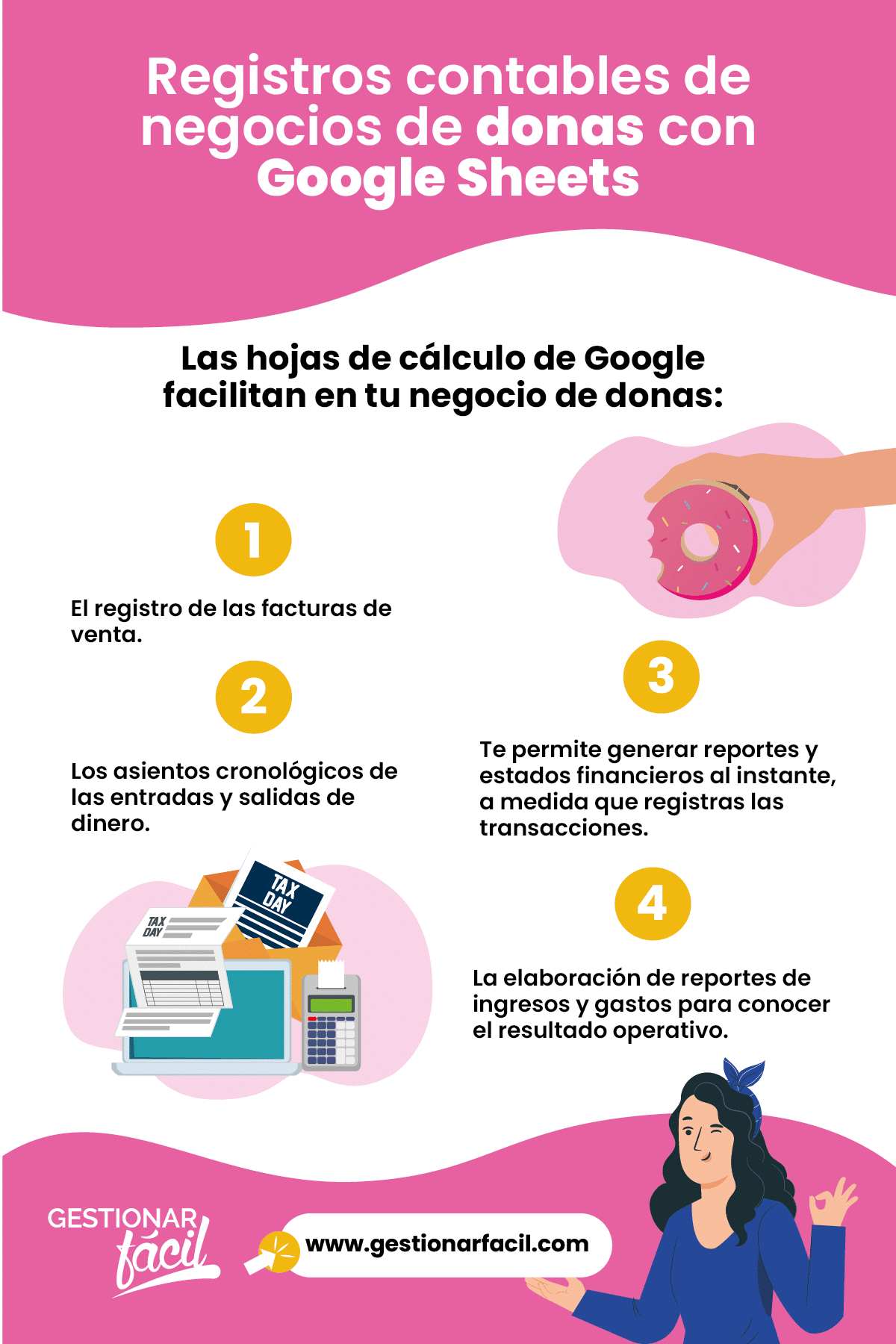 Registros contables de negocios de donas con Google Sheets.
