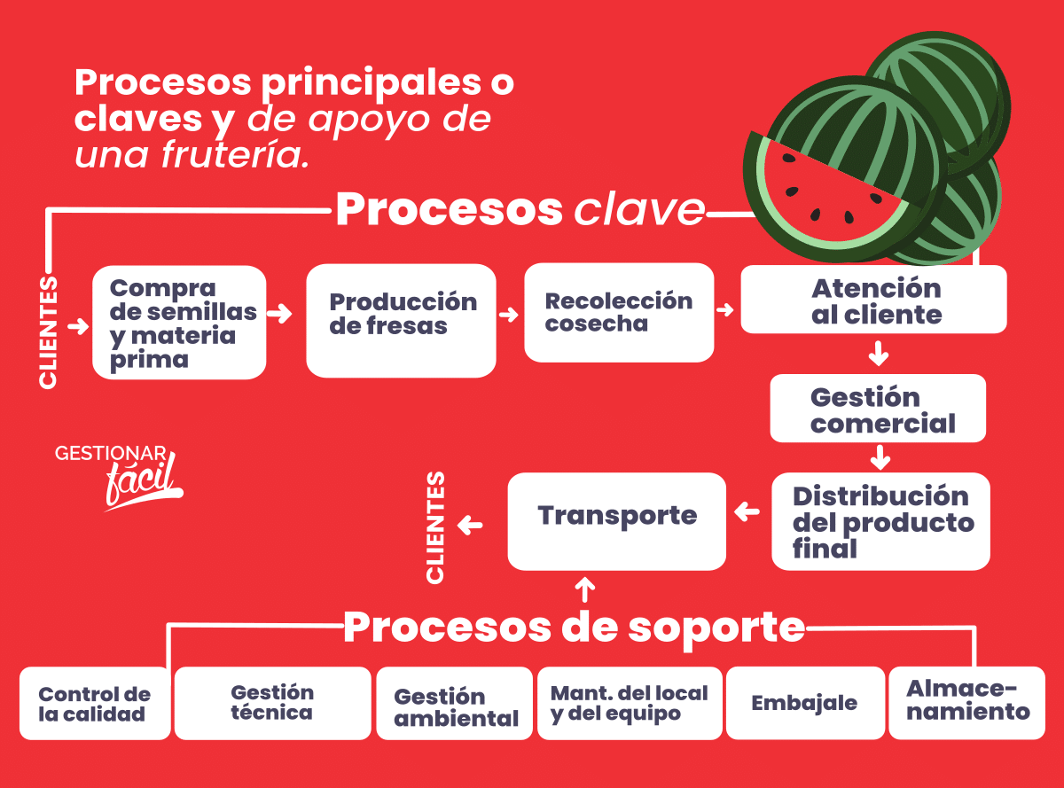 Ejemplo de procesos clave y de soporte en una frutería