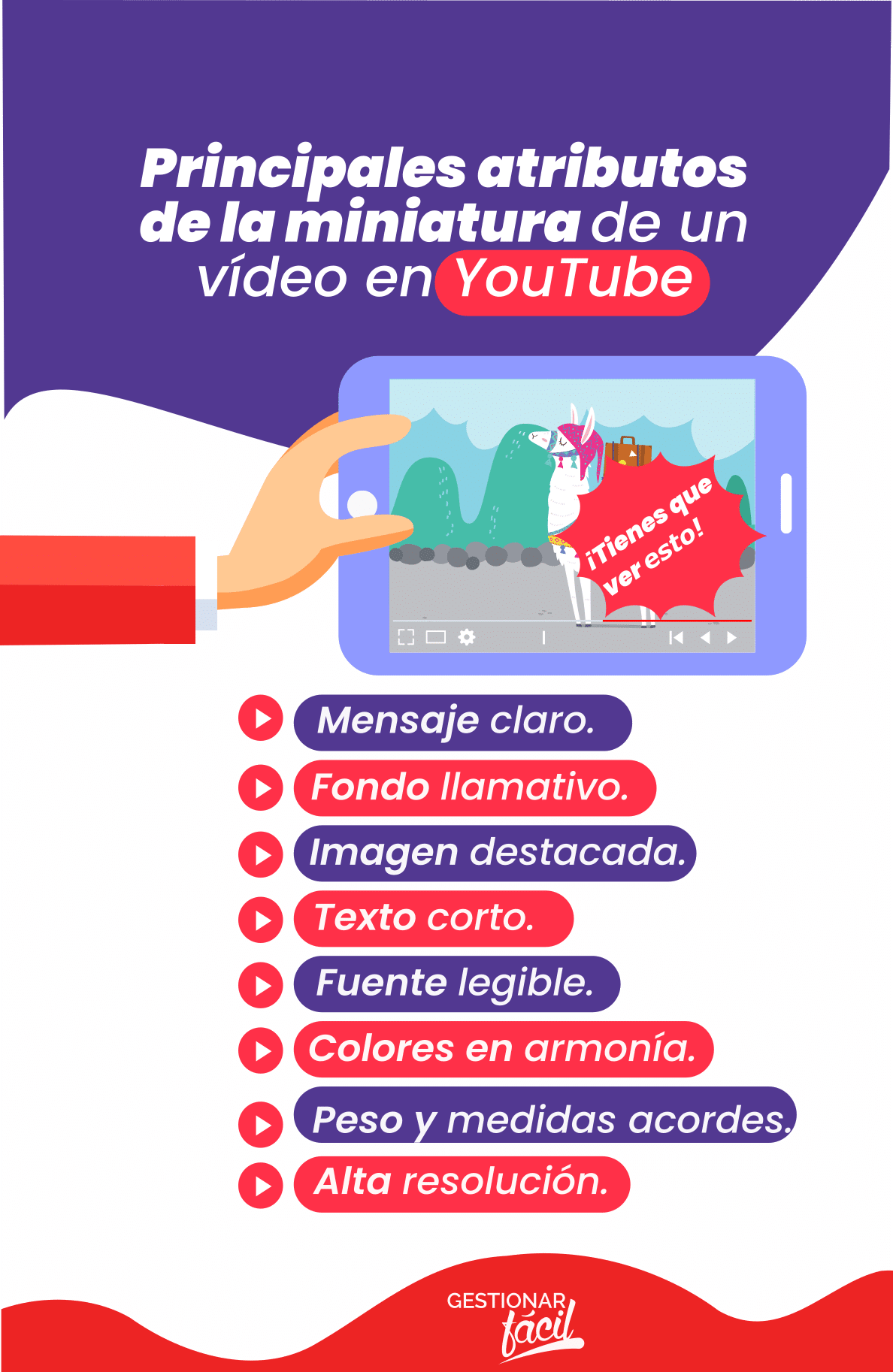 Principales atributos de la miniatura de un vídeo en YouTube